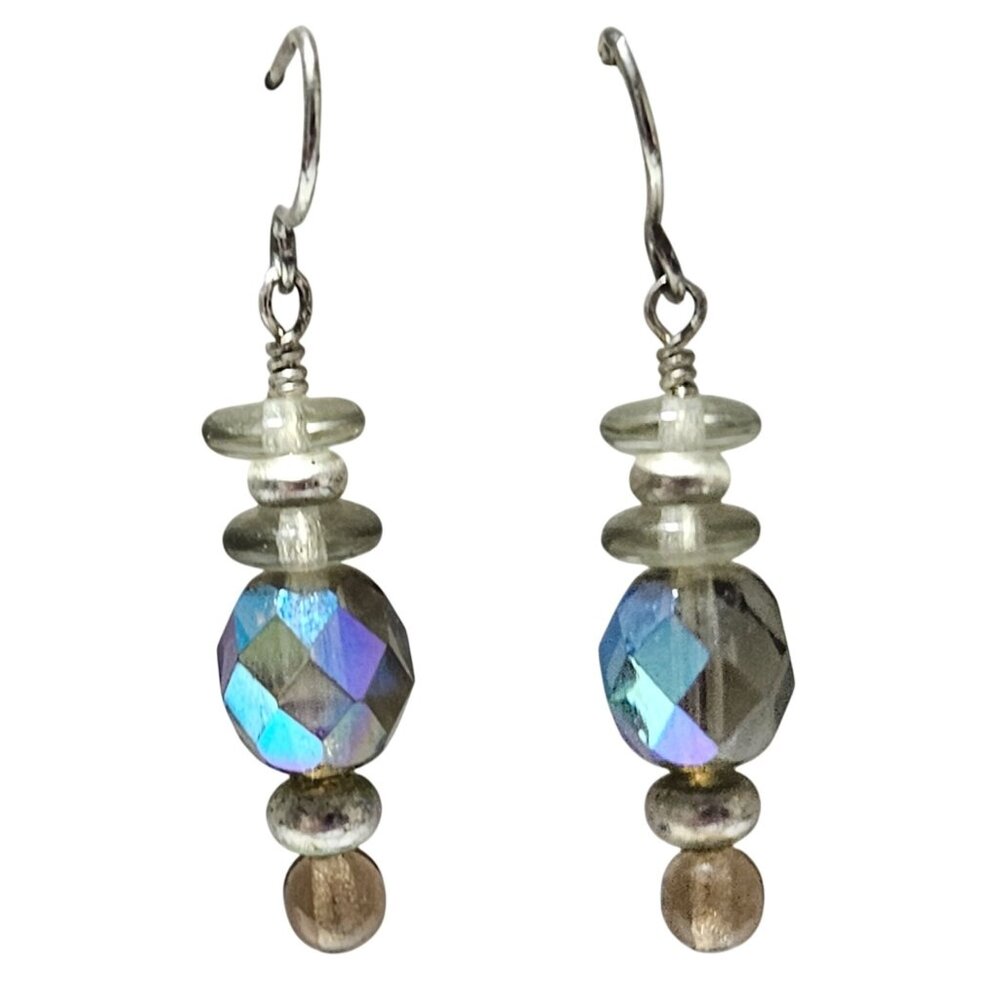 Handcrafted Iridescent Glass Stone Beaded Drop Earrings Fashion Jewelry Women